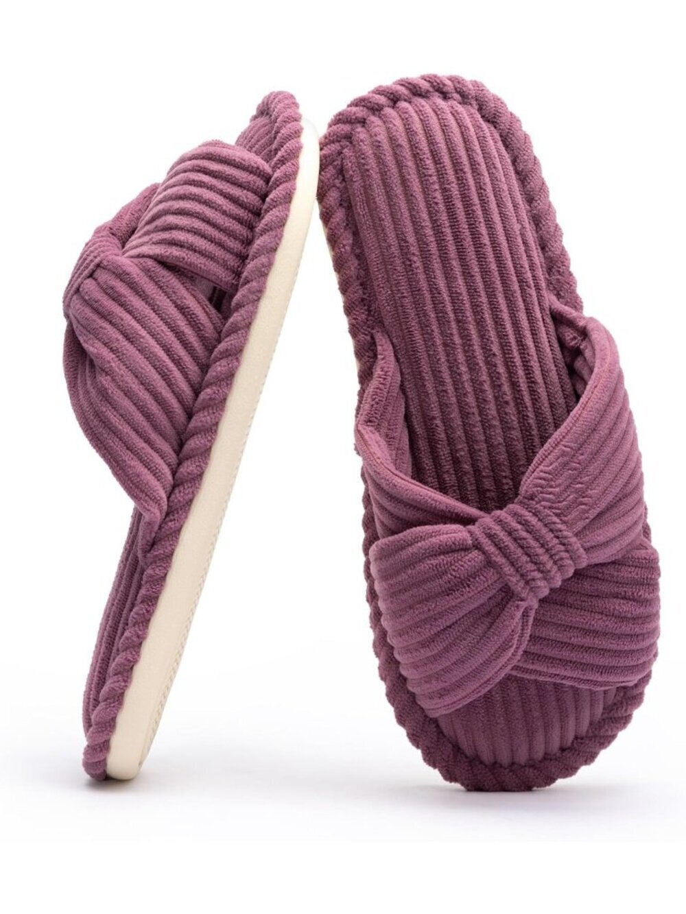 Women's Purple Slide Slipper Home Bedroom Bathroom Open Toe Corduroy Shoes